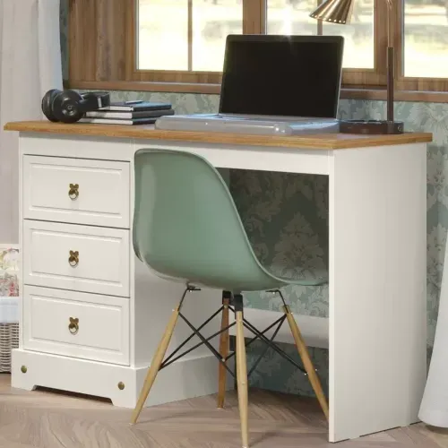 Escrivaninha Mesa Escritório Provençal com 3 Gavetas 104,5cm Tampo em Smile Yescasa Creme/Carvalho