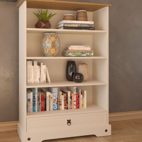 Estante Baixa 119,5x82,5cm 1 Gaveta Smile Creme/Carvalho
