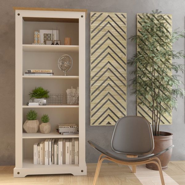 Estante Alta 4 Prateleiras em MDF e Madeira Maciça Creme Carvalho Smile 182x81x44cm Creme/Carvalho