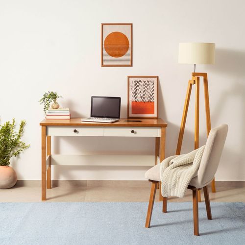 Escrivaninha Mesa Escritório Ananda 2 Gavetas 120cm MDF CabeCasa MadeiraOriginals Off-White E Mel Off-white/Mel