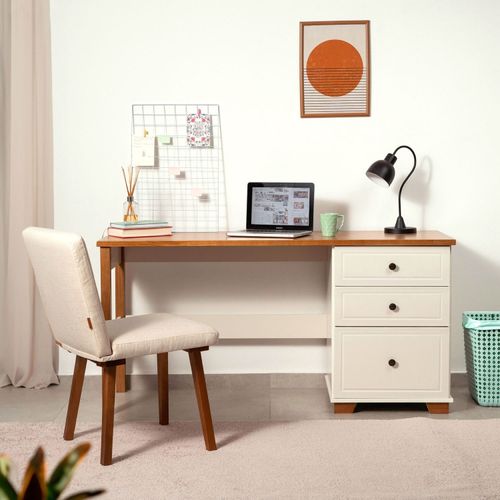 Escrivaninha Mesa Escritório Pinus Ananda 3 Gavetas 150cm CabeCasa MadeiraOriginals Off-White E Mel Off-white/Mel