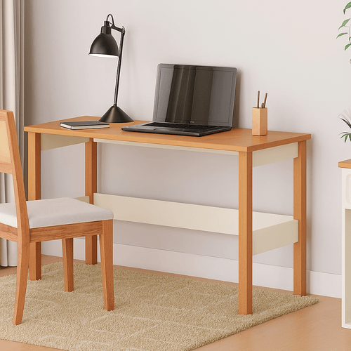Escrivaninha Mesa Escritório em Ananda 120cm MDF CabeCasa MadeiraOriginals Off-White E Mel Off-white/Mel