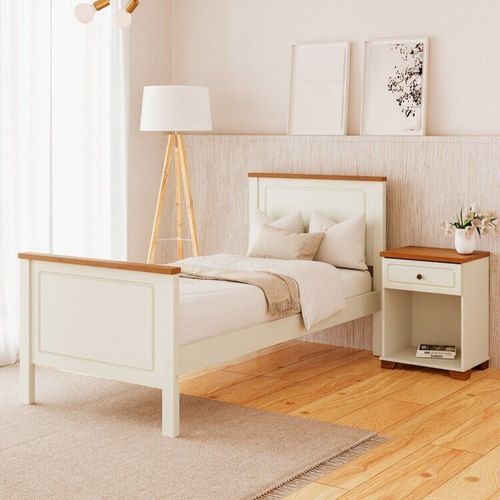 Conjunto Dormitório 1 Cama Solteiro 1 Mesa de Cabeceira Ananda CabeCasa MadeiraOriginals Imbuia/Offwhite