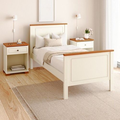 Conjunto Dormitório 1 Cama Solteiro 2 Mesas de Cabeceira Ananda CabeCasa MadeiraOriginals Imbuia/Offwhite