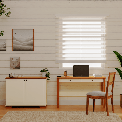 Conjunto Home Office 1 Mesa 1 Armário Ananda 2 Portas 220cm CabeCasa MadeiraOriginals Off White E Mel Off White/Mel
