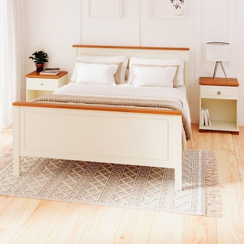 Conjunto Dormitório 1 Cama Queen 2 Mesas de Cabeceira Ananda CabeCasa MadeiraOriginals Imbuia/Offwhite
