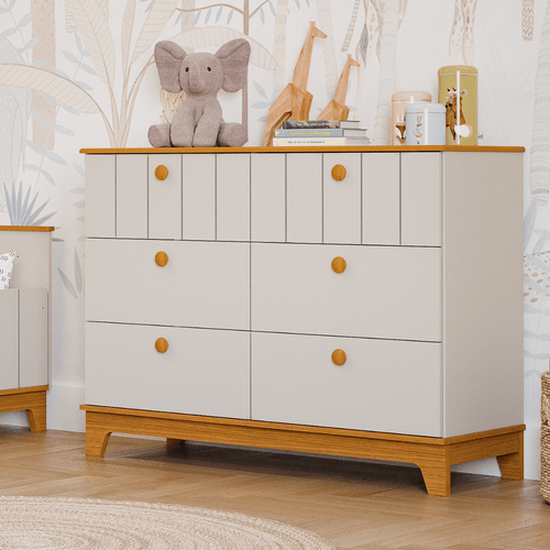 Cômoda de Bebê com 6 Gavetas Chantilly Expresso Móveis Bege/Off White/Nature Off White / Nature