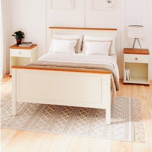 Conjunto Dormitório 1 Cama Casal 2 Mesas de Cabeceira Ananda CabeCasa MadeiraOriginals Imbuia/Offwhite