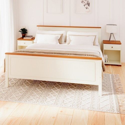 Conjunto Dormitório 1 Cama King 2 Mesas de Cabeceira Ananda CabeCasa MadeiraOriginals Imbuia/Offwhite