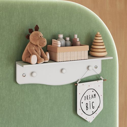 Prateleira Infantil com Cabideiro Linha Encanto Branco Branco