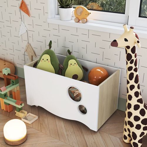 Caixa de Brinquedos com Rodízios Linha Encanto Cor Carvalho Araguaia/Branco Carvalho Araguaia/Branco