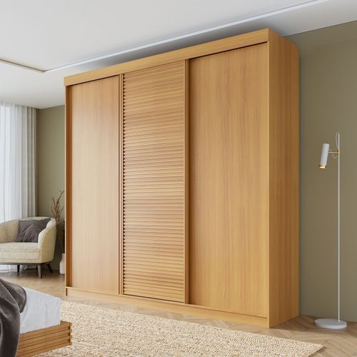 Guarda-Roupa Casal 3 Portas de Correr Samambaia CabeCasa MadeiraOriginals Carvalho Carvalho