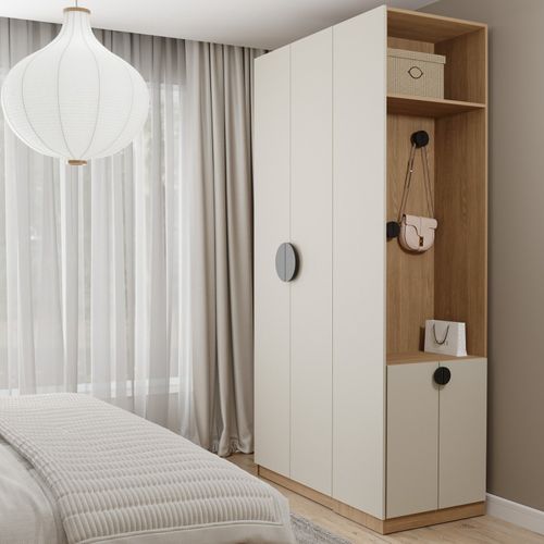 Conjunto Modulado Joy 2 Peças Nicho com 2 Gavetas e Sapateira CabeCasa MadeiraOriginals Cinza Sereno/Avena
