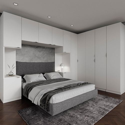 Guarda Roupa Modulado de Casal 12 Portas 6 Peças 2 Mesas de Cabeceira Hera CabeCasa MadeiraOriginals Branco Geada