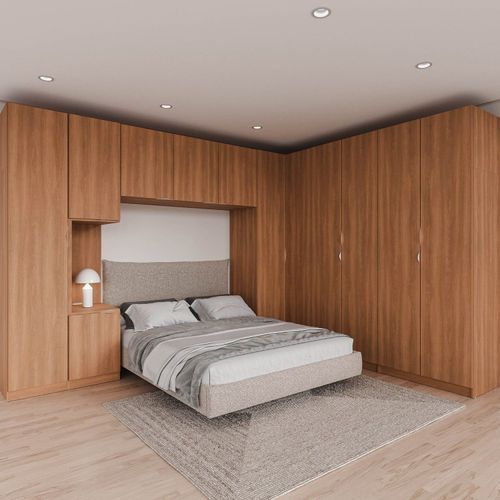 Guarda Roupa Modulado de Casal 12 Portas 6 Peças 1 Mesa de Cabeceira Hera CabeCasa MadeiraOriginals Louro