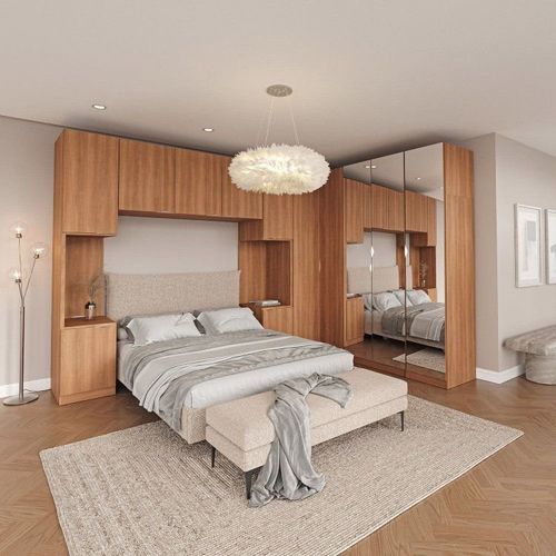 Guarda Roupa Modulado de Casal com Espelho 12 Portas e 2 Cabeceiras Hera CabeCasa MadeiraOriginals Louro