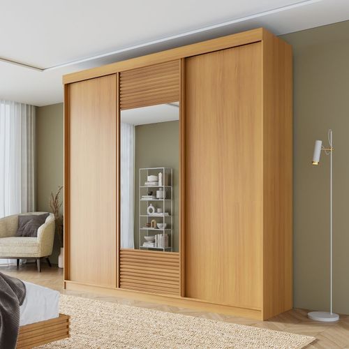 Guarda-roupa Casal 3 Portas de Correr 1 Porta com Espelho Samambaia CabeCasa MadeiraOriginals Carvalho