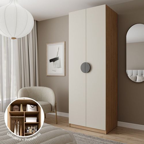 Guarda-Roupa Modulado Joy Nichos com Cabideiro CabeCasa MadeiraOriginals Cinza Sereno/Avena
