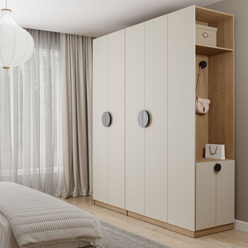 Conjunto Modulado Joy 3 Peças Cabideiros, Nicho com 2 Gavetas e Sapateira CabeCasa MadeiraOriginals Cinza Sereno/Avena
