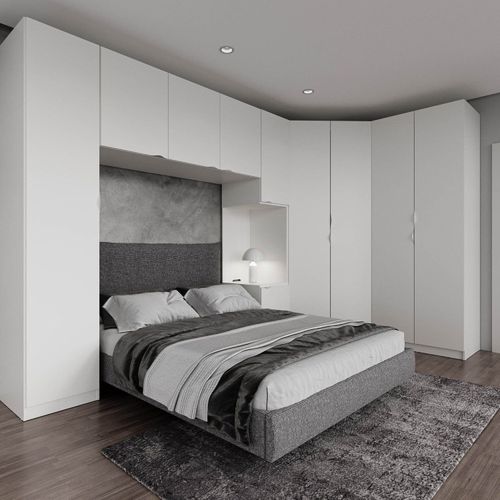 Guarda Roupa Modulado de Casal 10 Portas 5 Peças e 1 Cabeceira Hera CabeCasa MadeiraOriginals Branco Geada