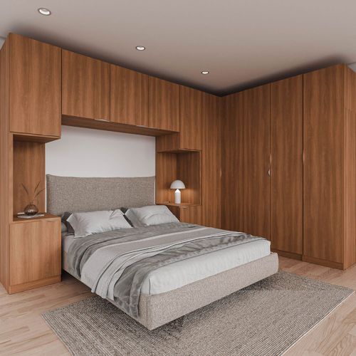 Guarda Roupa Modulado de Casal 12 Portas 6 Peças 2 Mesas de Cabeceira Hera CabeCasa MadeiraOriginals Louro