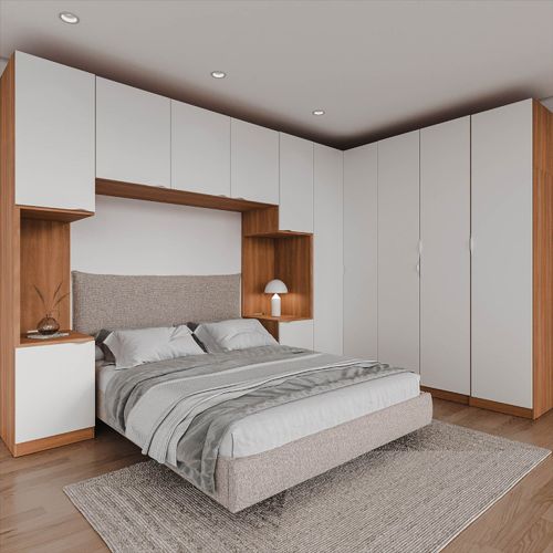 Guarda Roupa Modulado de Casal 12 Portas 6 Peças 2 Mesas de Cabeceira Hera CabeCasa MadeiraOriginals Louro/Branco Geada
