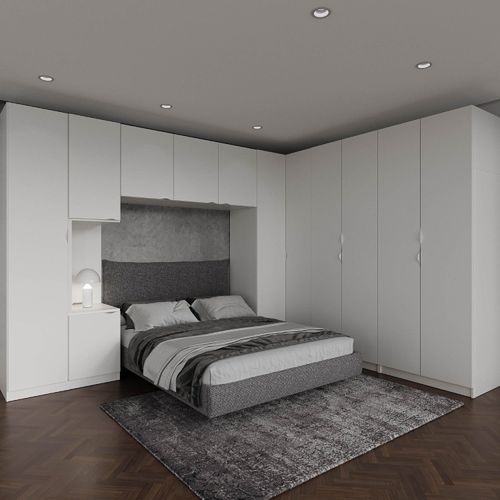 Guarda Roupa Modulado de Canto 12 Portas 6 Peças 1 Mesa de Cabeceira Hera CabeCasa MadeiraOriginals Branco Geada