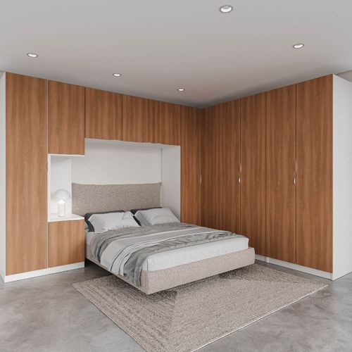 Guarda Roupa Modulado de Canto 12 Portas 6 Peças 1 Mesa de Cabeceira Hera CabeCasa MadeiraOriginals Branco Geada/Louro