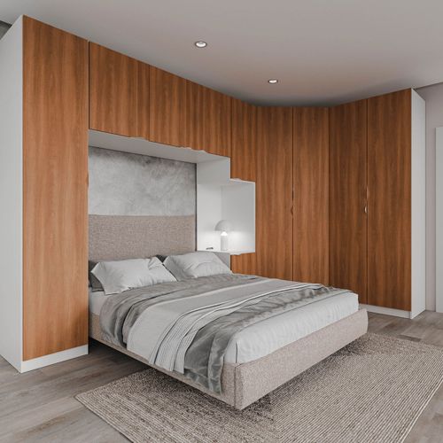 Guarda Roupa Modulado de Canto 10 Portas e 2 Mesas de Cabeceira Hera CabeCasa MadeiraOriginals Branco Geada/Louro