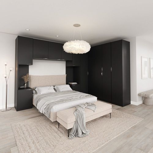 Guarda Roupa Modulado de Casal 12 Portas 6 Peças 2 Mesas de Cabeceira Hera CabeCasa MadeiraOriginals Preto