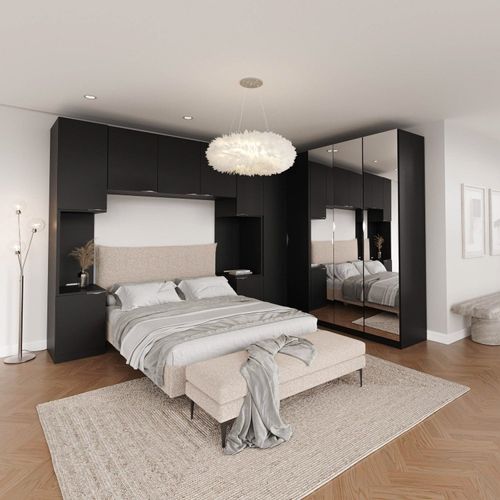 Guarda Roupa Modulado de Casal com Espelho 12 Portas e 2 Cabeceiras Hera CabeCasa MadeiraOriginals Preto