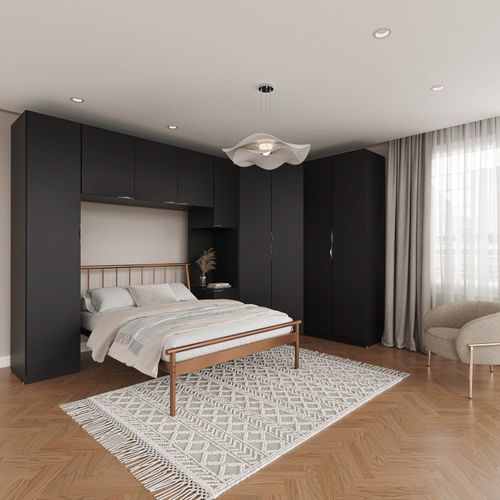 Guarda Roupa Modulado de Casal 10 Portas 5 Peças e 1 Cabeceira Hera CabeCasa MadeiraOriginals Preto