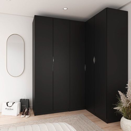 Guarda Roupa Modulado de Canto 5 Portas 3 Peças Hera CabeCasa MadeiraOriginals Preto