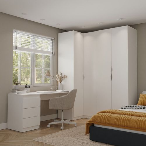 Guarda Roupa Modulado 4 Portas 3 Peças com Escrivaninha Hera CabeCasa MadeiraOriginals Branco Geada/Cromado
