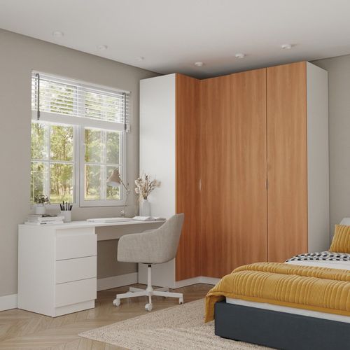 Guarda Roupa Modulado 4 Portas 3 Peças com Escrivaninha Hera CabeCasa MadeiraOriginals Branco Geada/Louro/Cromado