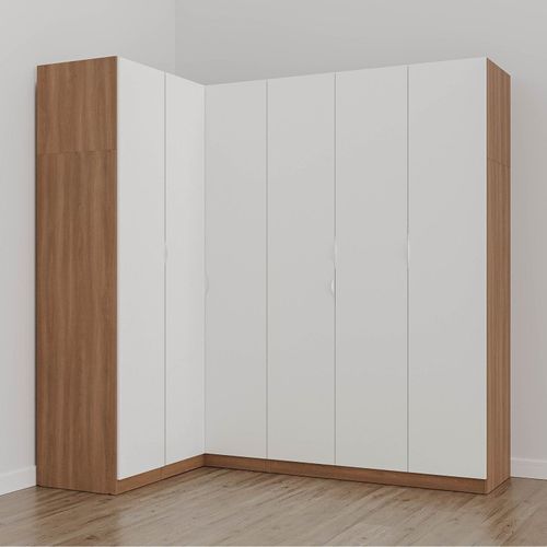 Guarda Roupa Modulado de Canto 6 Portas 3 Peças Hera CabeCasa MadeiraOriginals Louro/Algodão/Cromado
