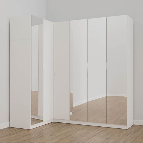 Guarda Roupa Modulado de Canto com Espelho 6 Portas 3 Peças Hera CabeCasa MadeiraOriginals Algodão/Cromado