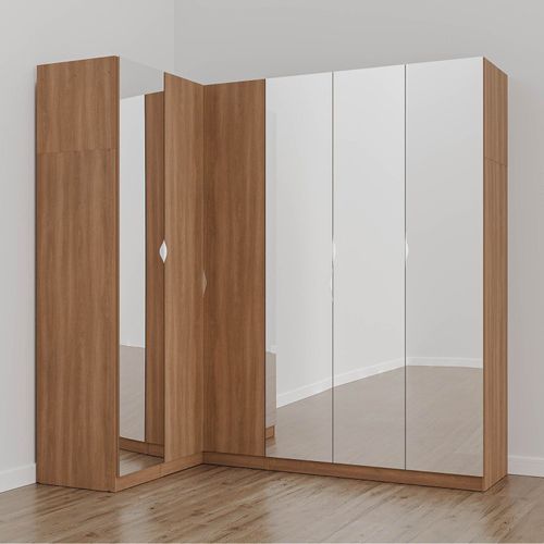 Guarda Roupa Modulado de Canto com Espelho 6 Portas 3 Peças Hera CabeCasa MadeiraOriginals Louro/Cromado
