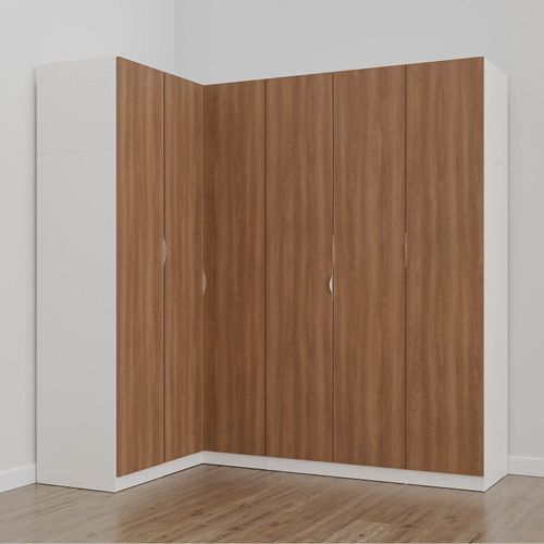 Guarda Roupa Modulado de Canto 6 Portas 3 Peças Hera CabeCasa MadeiraOriginals Algodão/Louro/Cromado