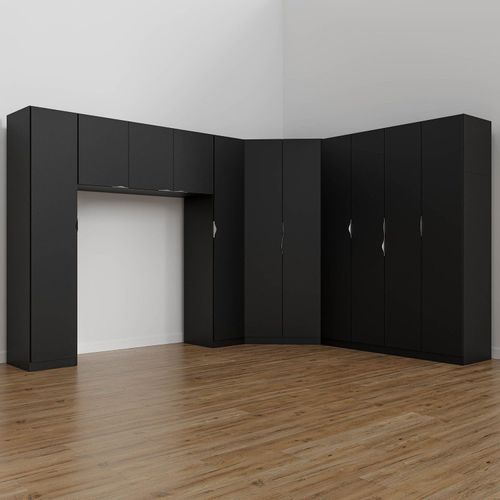 Guarda Roupa Modulado Casal de Canto 11 Portas 5 Peças Hera CabeCasa MadeiraOriginals Preto/Cromado