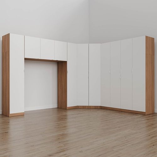 Guarda Roupa Modulado Casal de Canto 11 Portas 5 Peças Hera CabeCasa MadeiraOriginals Louro/Algodão/Cromado