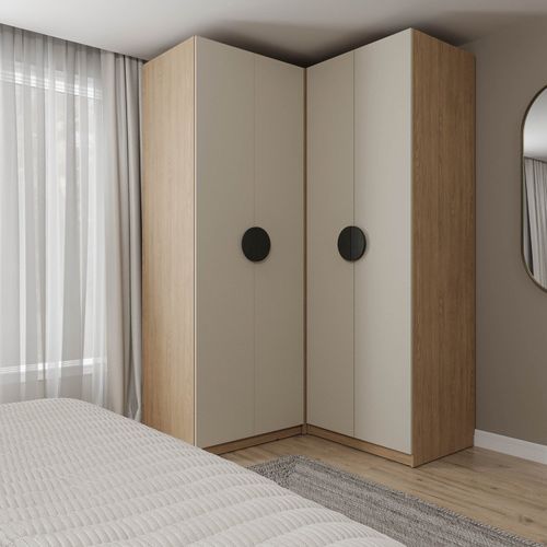 Guarda-roupa Modulado Joy 2 Peças Canto, Nicho com 2 Gavetas CabeCasa MadeiraOriginals Cinza