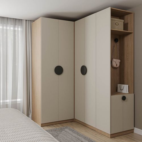 Guarda-roupa Modulado Joy 3 Peças Canto, Nicho com 2 Gavetas e Sapateira CabeCasa MadeiraOriginals Cinza