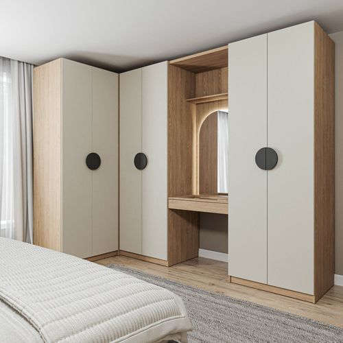 Guarda Roupa Planejado Canto 4 Peças Canto Nicho com 2 Gavetas Joy CabeCasa MadeiraOriginals Cinza/ Cinza Sereno/Avena