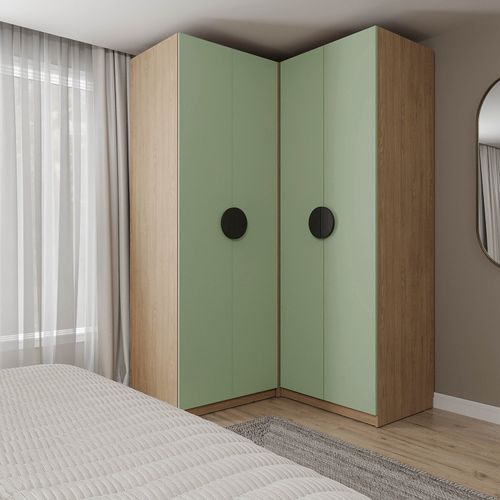 Conjunto Modulado Joy 2 Peças Canto, Nicho com 2 Gavetas CabeCasa MadeiraOriginals Verde