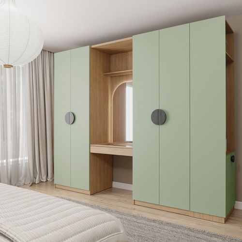 Conjunto Modulado 4 Peças Cabideiro, Penteadeira, Nichos e Sapateira Joy CabeCasa MadeiraOriginals Verde