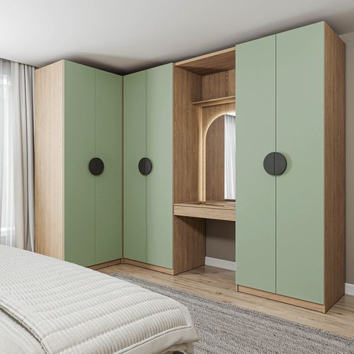 Conjunto Modulado de Canto 4 Peças Nicho, Penteadeira e Cabideiro Joy CabeCasa MadeiraOriginals Verde