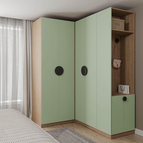 Conjunto Modulado 3 Peças Canto, Nicho com 2 Gavetas e Sapateira Joy CabeCasa MadeiraOriginals Verde