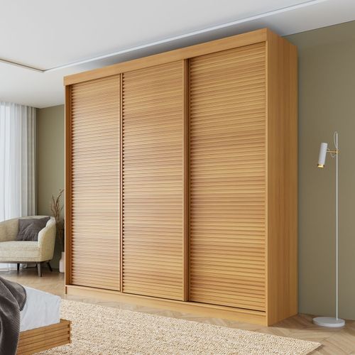 Guarda-roupa Casal 3 Portas de Correr Ripadas Samambaia CabeCasa MadeiraOriginals Carvalho