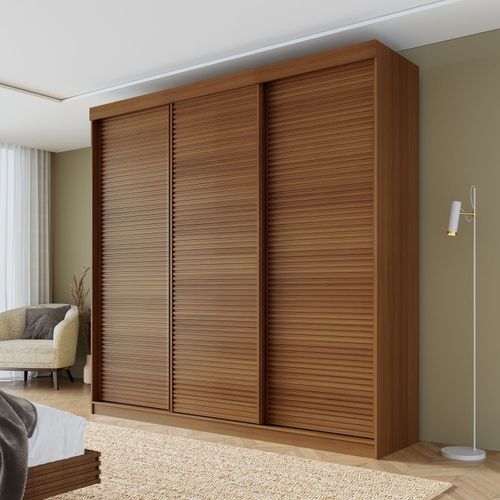 Guarda-roupa Casal 3 Portas de Correr Ripadas Samambaia CabeCasa MadeiraOriginals Freijó